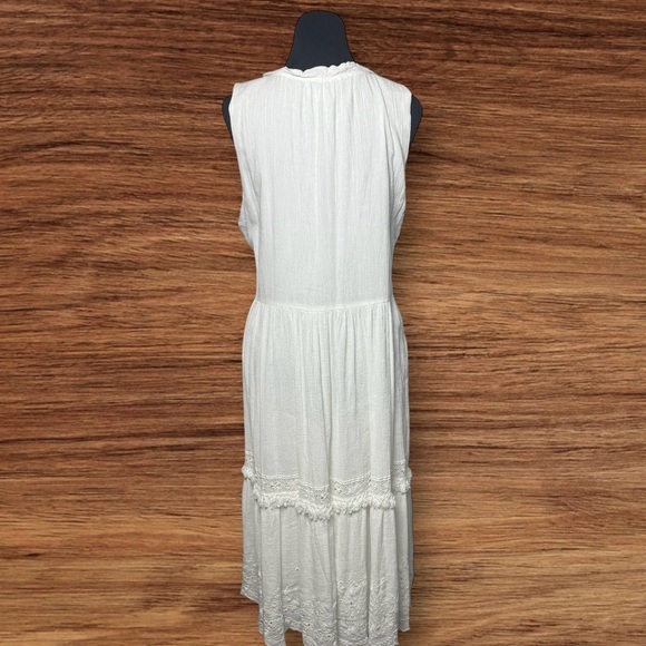 Johnny Was Jade Dress Midi White Embroidered Eyelet Boho Tiered Lined SZ L Cotta - Picture 11 of 15